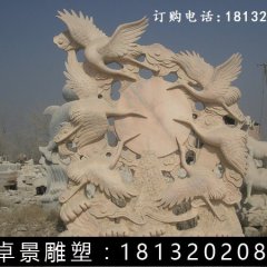 仙鶴石雕，晚霞紅仙鶴雕塑