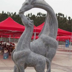 母子長頸鹿石雕，公園動物石雕