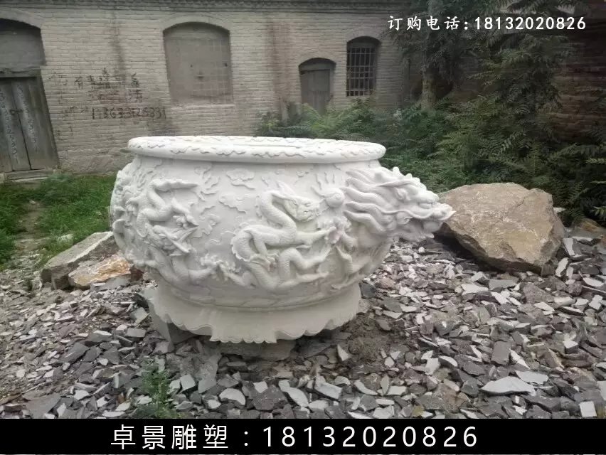 石水缸，漢白玉水缸雕塑 (1)