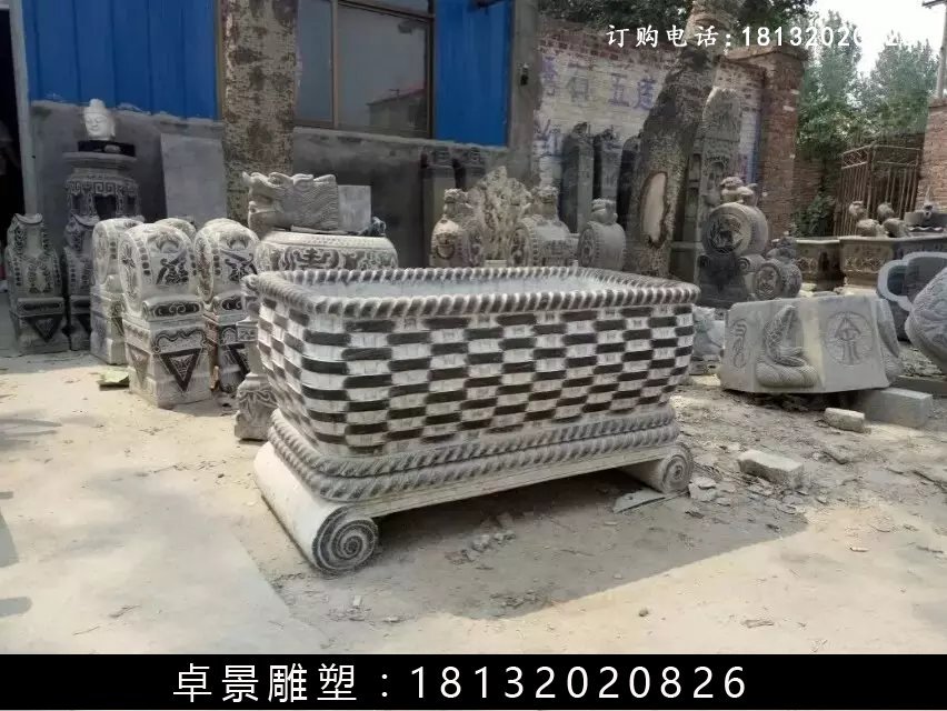 石水缸，漢白玉水缸雕塑 (2)