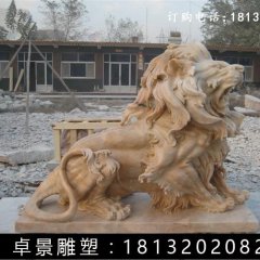 西洋獅石雕，晚霞紅西洋獅雕塑