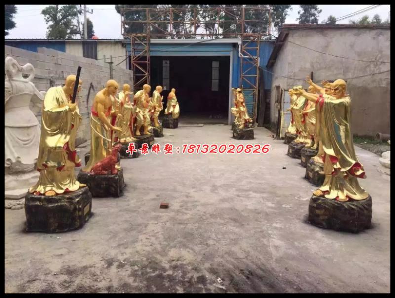 十八羅漢銅雕,鎏金銅彩繪十八羅漢雕塑