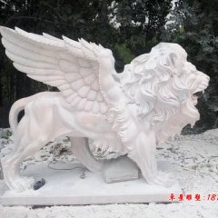 飛獅石雕，晚霞紅飛獅雕塑