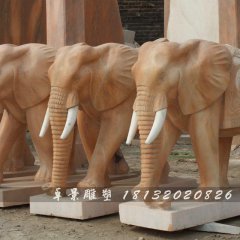 大象石雕，晚霞紅大象石雕，動(dòng)物石雕