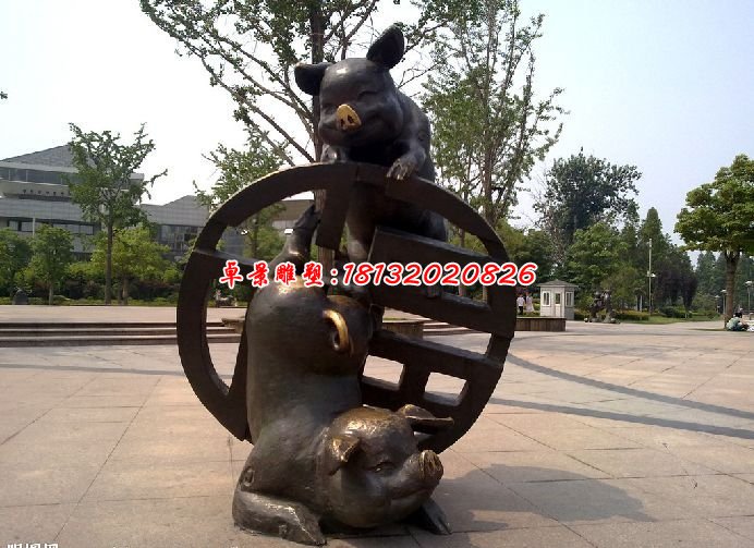 銅雕動物雕塑，銅豬雕塑，公園景觀銅雕