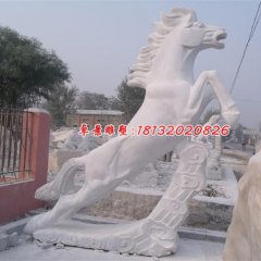 石雕馬，漢白玉馬雕塑，馬踏祥云石雕