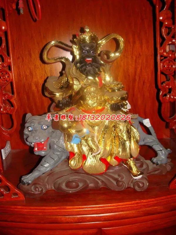 玻璃鋼騎虎財神雕塑，玻璃鋼貼金財神雕塑