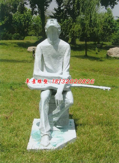 拿吉他的少年雕塑，玻璃鋼人物雕塑