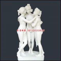 母女三石雕，漢白玉人物石雕
