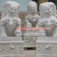 漢白玉石獅子雕塑，石雕看門獅