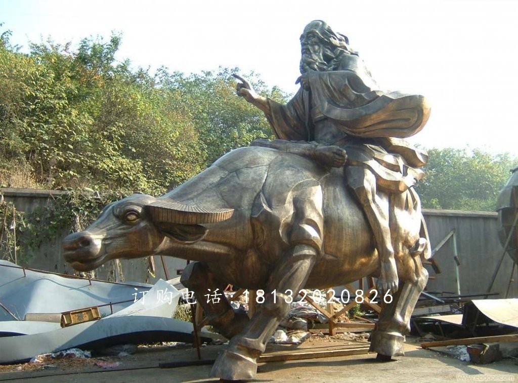 老子騎牛雕塑，古代人物騎牛雕塑