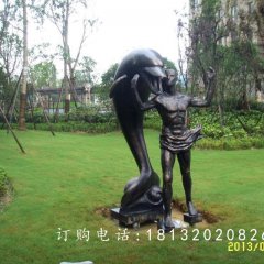 人與海豚銅雕，和諧銅雕，公園景觀雕塑