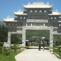 石雕三門牌樓，大理石牌樓雕塑