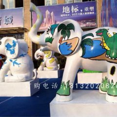 玻璃鋼大象，玻璃鋼彩繪動物雕塑