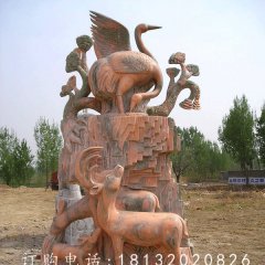 鶴鹿同春景觀石雕，晚霞紅景觀雕塑