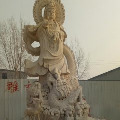 觀音菩薩石雕，大理石踩龍觀音雕塑