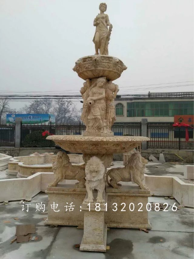 黃銹石噴泉雕塑，組合噴泉石雕