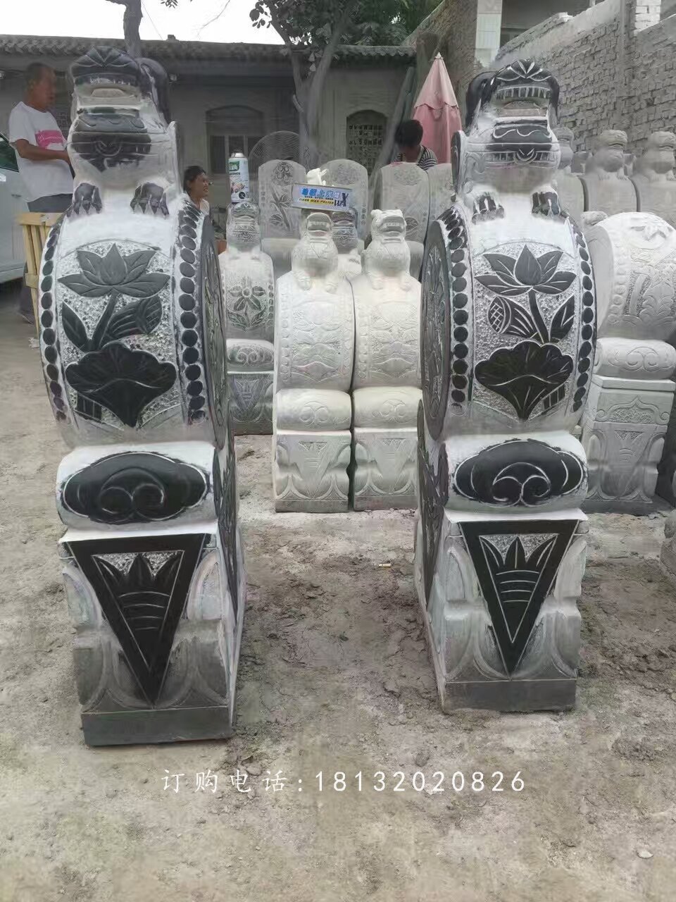 仿古門墩石雕，荷花門墩雕塑 (3)
