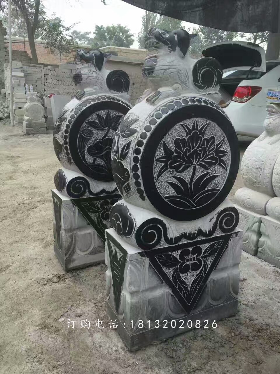 仿古門墩石雕，荷花門墩雕塑 (4)