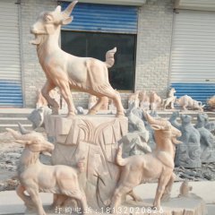 三陽開泰石雕，晚霞紅石雕羊