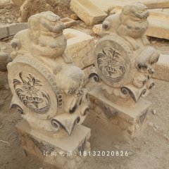 獅子抱鼓石，青石門墩雕塑