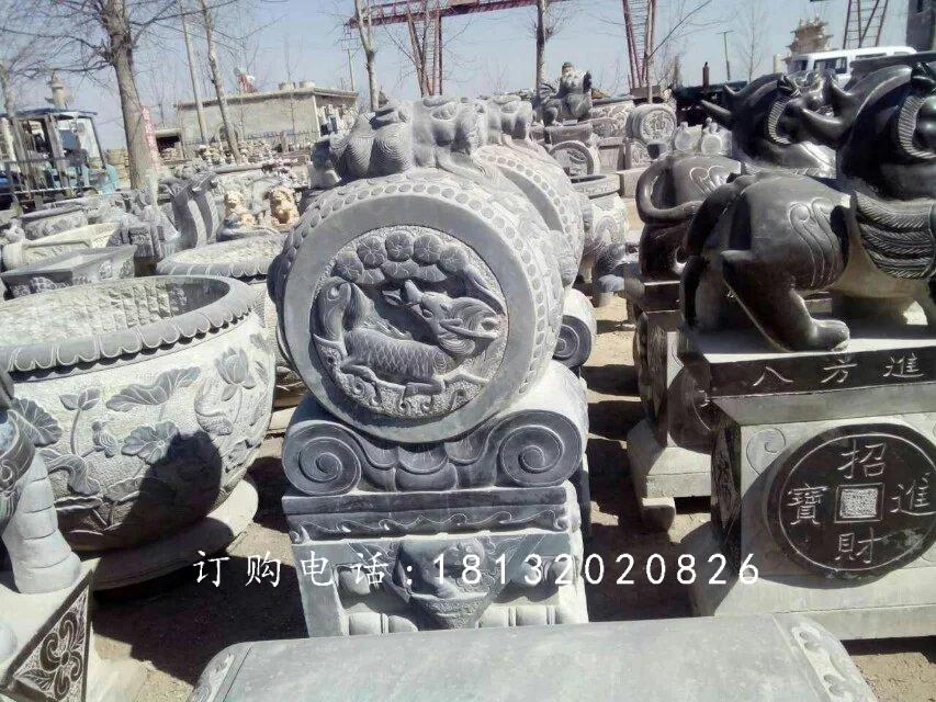 青石抱鼓石雕塑，石雕門墩 (3)