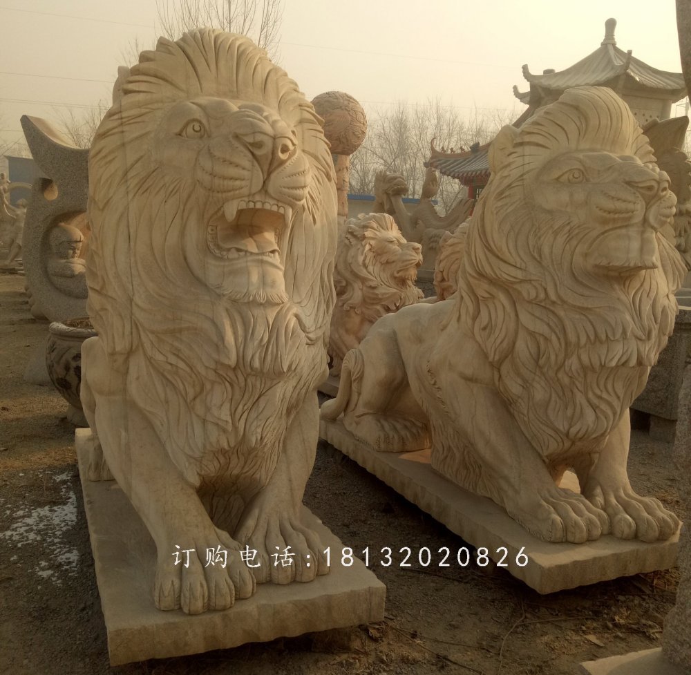 趴著的匯豐獅石雕，公園動(dòng)物石雕