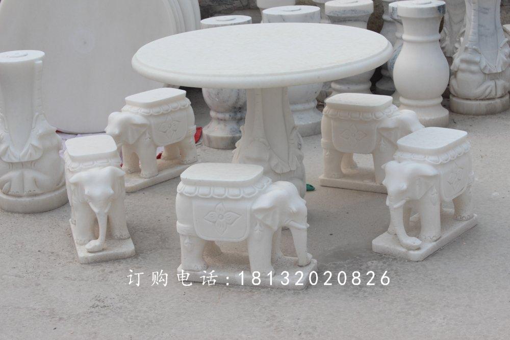 漢白玉石象桌象凳,石象桌象凳雕塑 (1)