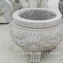 龍浮雕香爐，寺廟香爐石雕