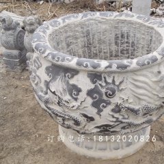 青石水缸，仿古龍浮雕水缸
