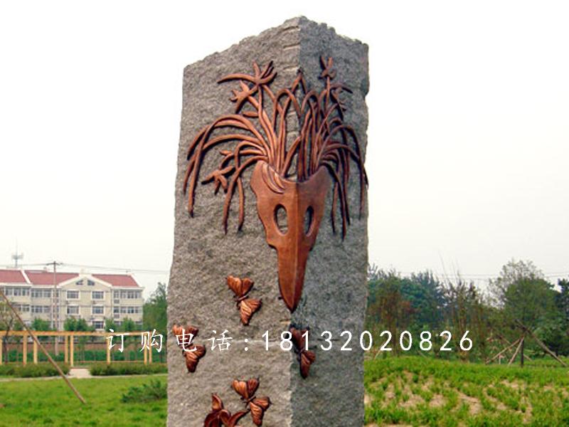 鍛銅浮雕,蝴蝶蘭花銅浮雕