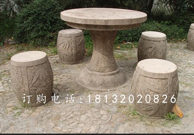 圓桌圓凳石雕,公園桌椅石雕