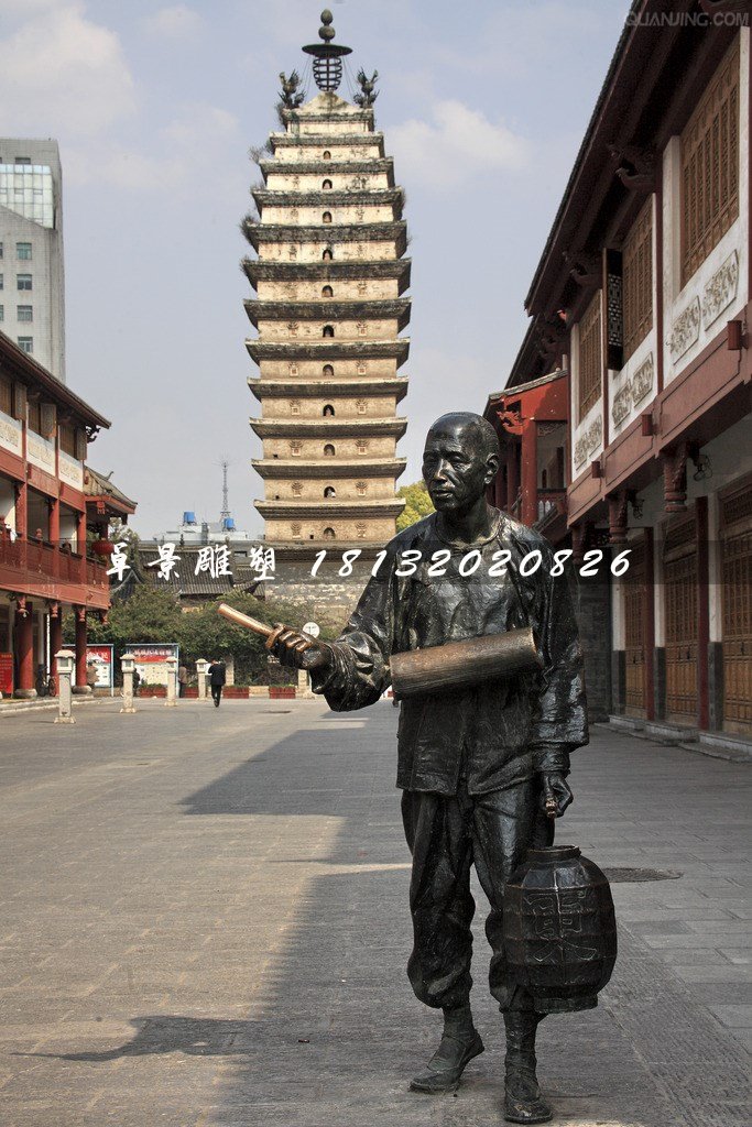 打更人銅雕,街邊景觀銅雕