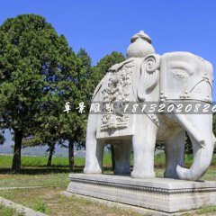 大理石大象雕塑，象馱寶瓶石雕