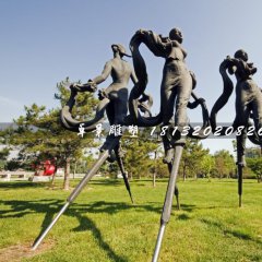 踩高蹺銅雕，公園景觀雕塑
