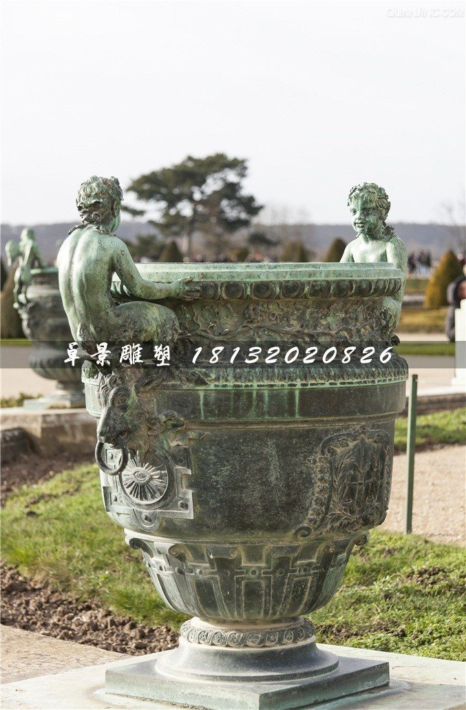青銅花盆雕塑,公園花缽銅雕