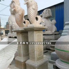 石雕魚(yú)，晚霞紅動(dòng)物雕塑