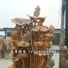 荷花流水池，晚霞紅景觀石雕