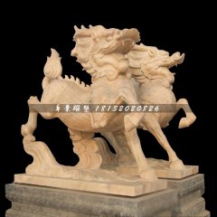 麒麟踏云石雕，晚霞紅麒麟石雕