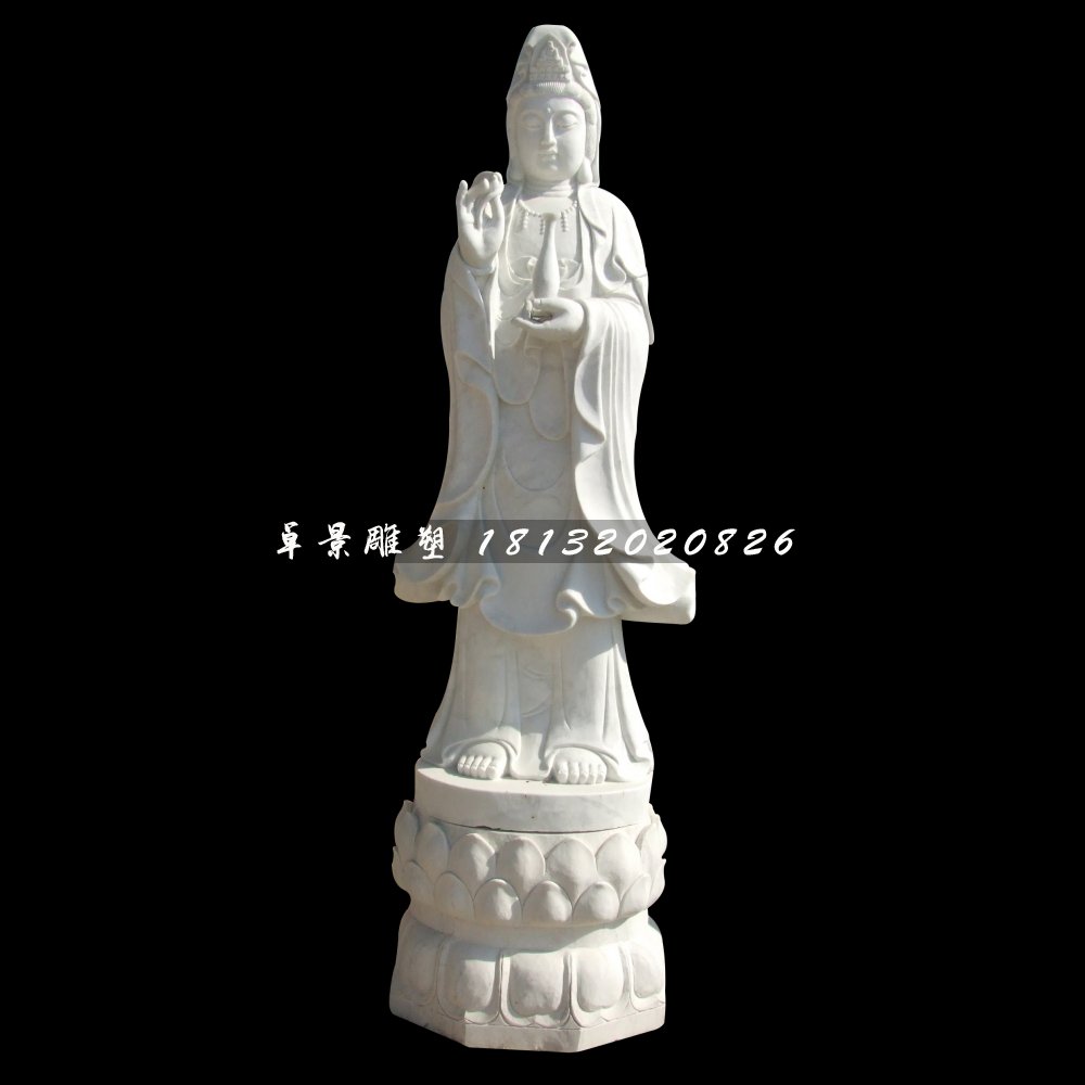 觀音菩薩石雕，漢白玉立式觀音