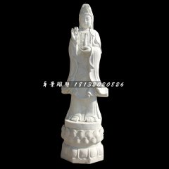 觀音菩薩石雕，漢白玉立式觀音