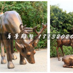 仿銅小鹿雕塑，玻璃鋼動(dòng)物