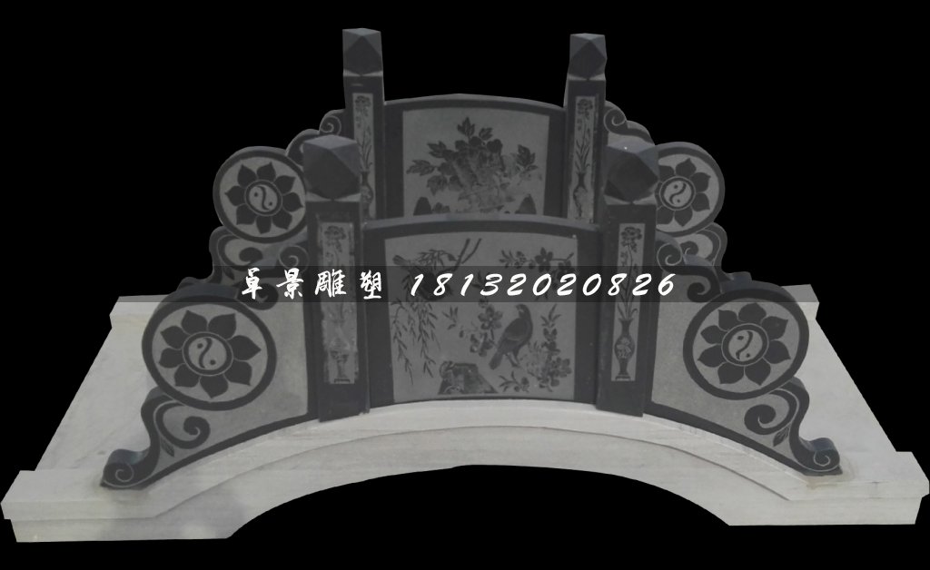 喜鵲登梅石浮雕橋，青石拱橋雕塑 (2)