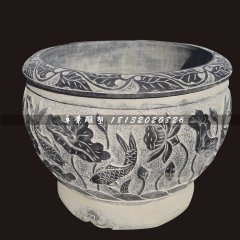 青石荷花魚水缸，仿古石魚缸