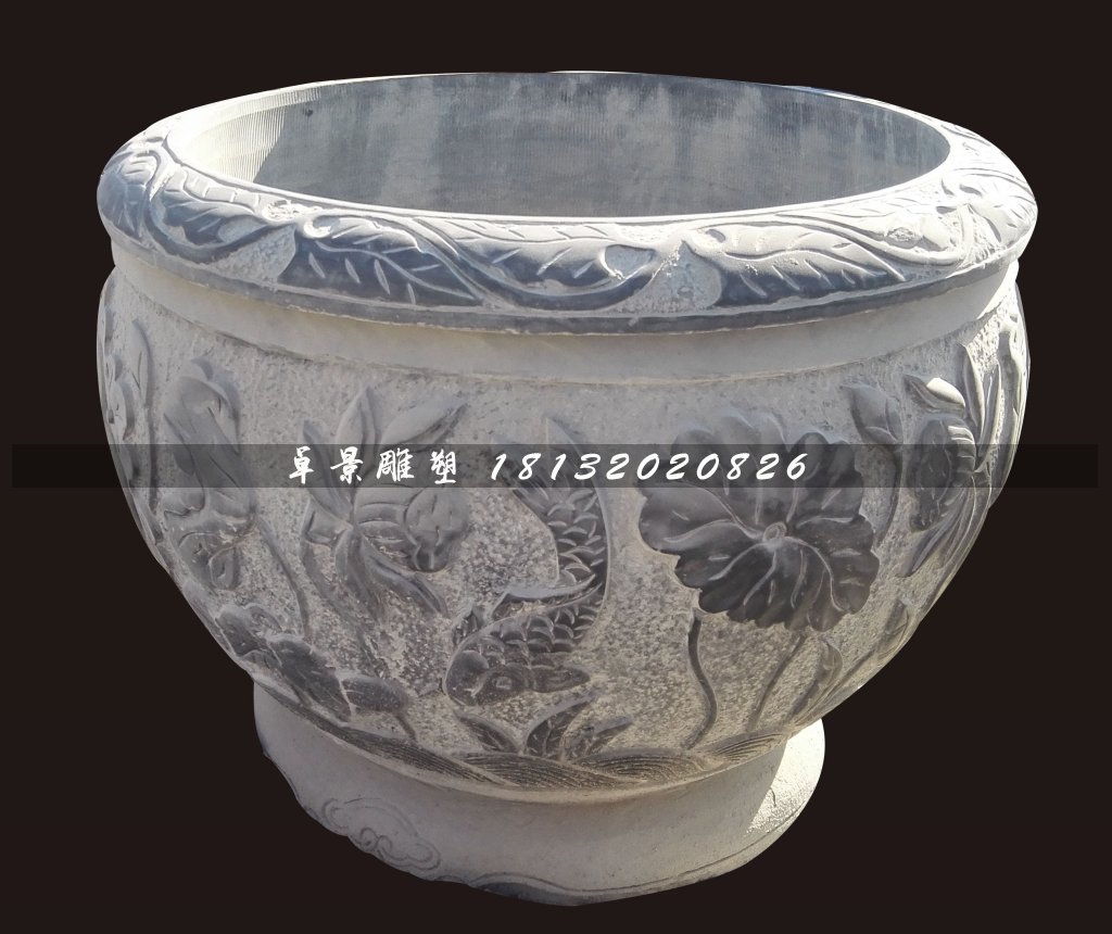 青石荷花魚水盆,仿古石水缸 (3)