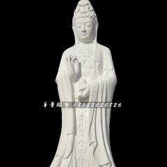 漢白玉觀世音雕塑，立式觀音雕像