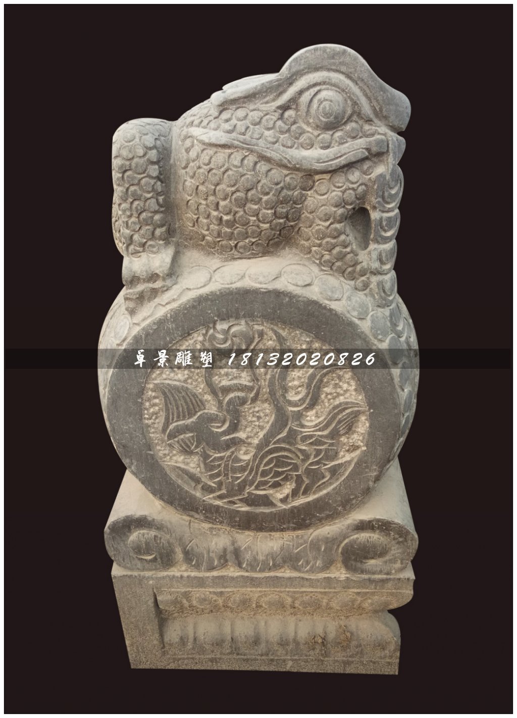 青石抱鼓石,金蟾門墩雕塑 (2)