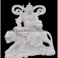 騎虎財(cái)神趙公明石雕，漢白玉財(cái)神石雕