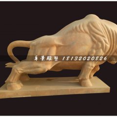 開荒牛石雕，晚霞紅石雕牛