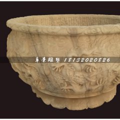 大理石水缸雕塑，仿古水盆雕塑